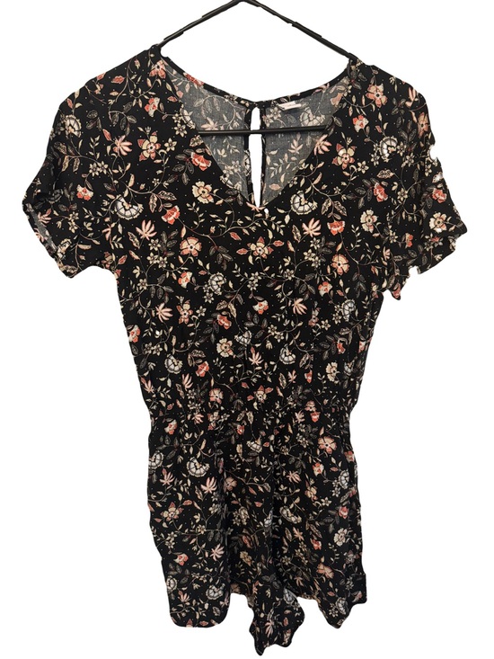 Old Navy Pants - Old Navy Floral V-Neck Short Sleeve Romper - Black with Pink & Cream Floral